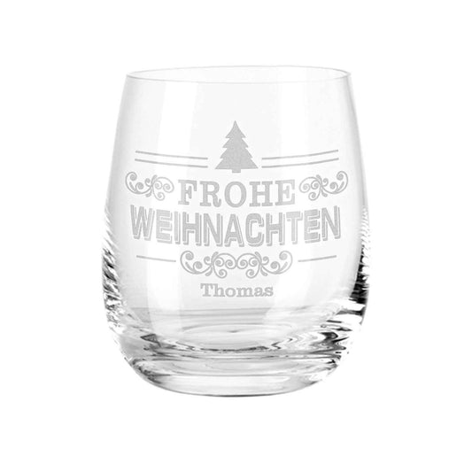 Teelicht mit Gravur - Weihnachtsdeko - Frohe Weihnachten Vintage V2 - Personalisiert mit Name