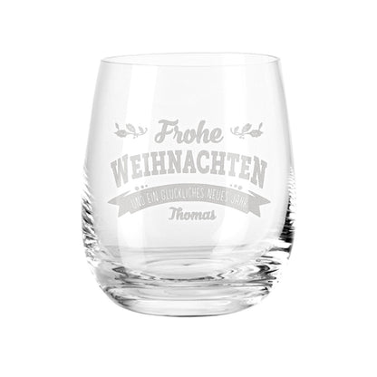 Teelicht mit Gravur - Frohe Weihnachten, Glückliches neues Jahr - Personalisiert mit Name