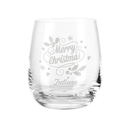 Teelicht mit Gravur - Weihnachtsdeko - Merry Christmas Swirls - Personalisiert mit Name