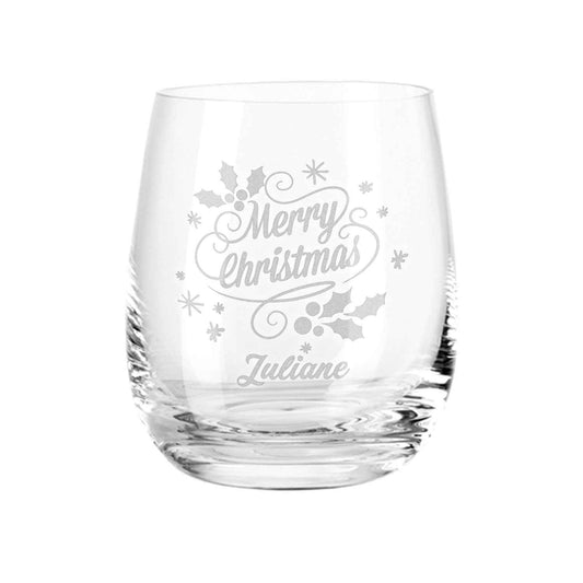 Teelicht mit Gravur - Weihnachtsdeko - Merry Christmas Swirls - Personalisiert mit Name