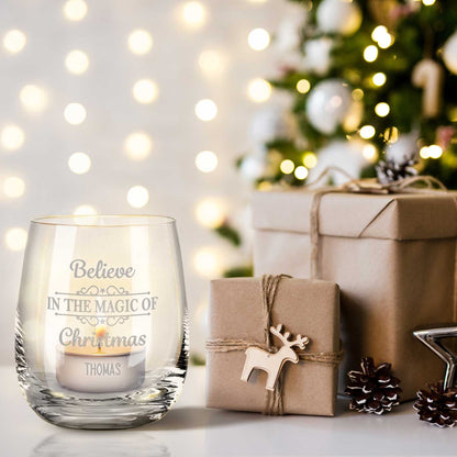 Teelicht mit Gravur - Weihnachtsdeko - Believe in the Magic of Christmas - Personalisiert mit Name
