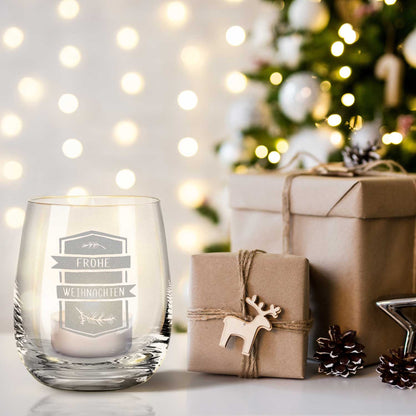 Teelicht mit Gravur - Weihnachtsdeko - Frohe Weihnachten Ast