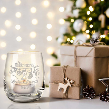 Teelicht mit Gravur - Weihnachtsdeko - Ein gesegnetes Weihnachtsfest - Personalisiert mit Name