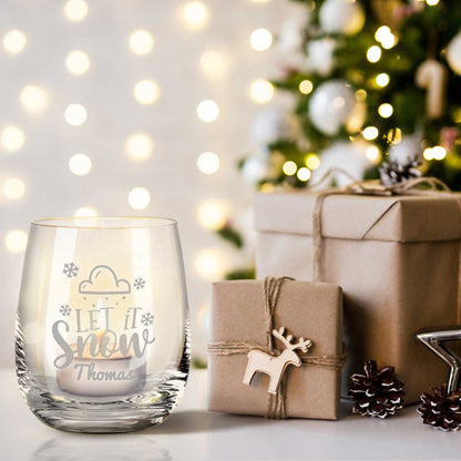 Teelicht mit Gravur - Weihnachtsdeko - Let it snow Wolke - Personalisiert mit Name