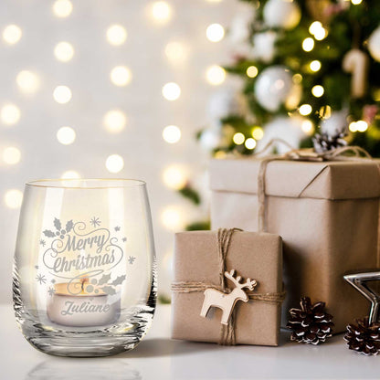 Teelicht mit Gravur - Weihnachtsdeko - Merry Christmas Swirls - Personalisiert mit Name