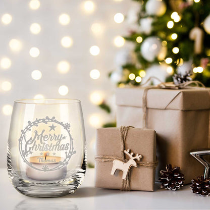 Teelicht mit Gravur - Weihnachtsdeko - Merry Christmas Round Ornament - Personalisiert mit Name