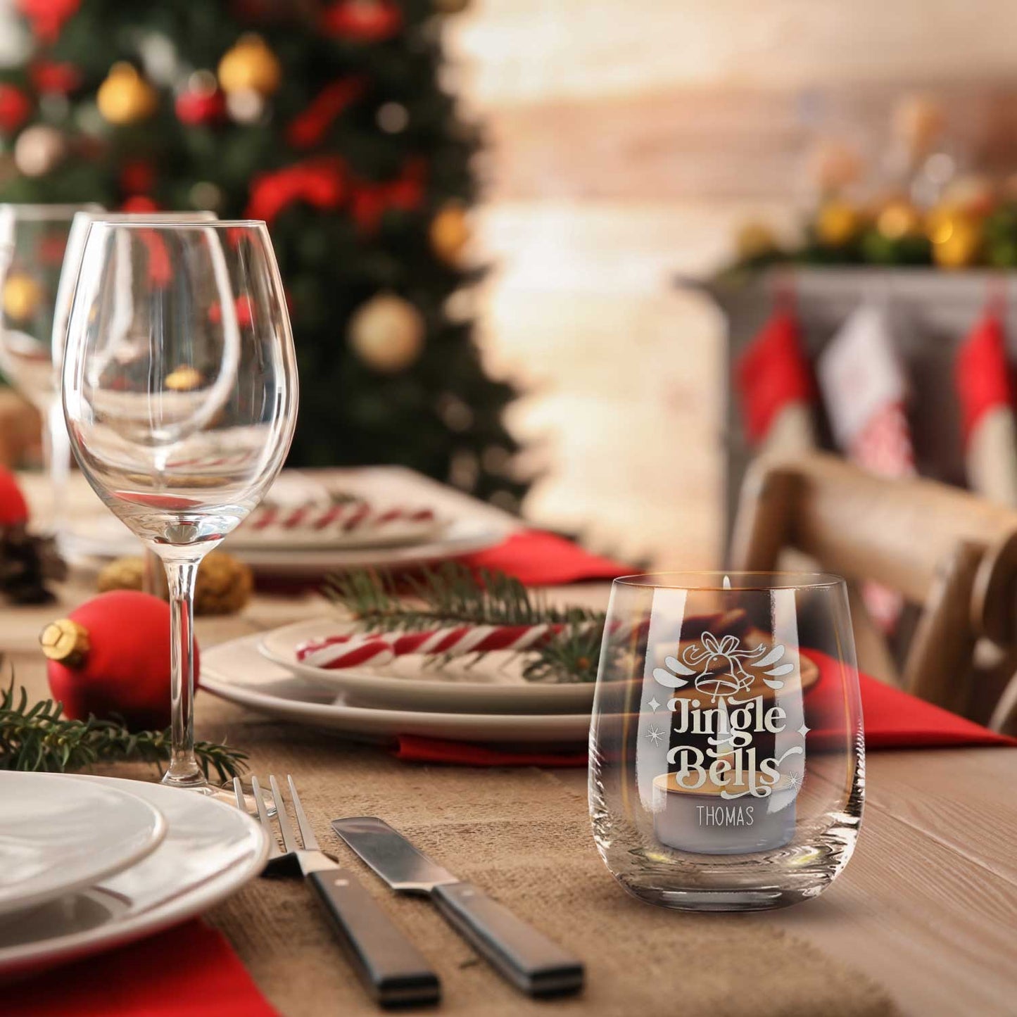 Teelicht mit Gravur - Weihnachtsdeko - Jingle Bells - Personalisiert mit Name