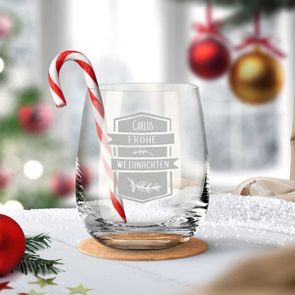 Teelicht mit Gravur - Weihnachtsdeko - Frohe Weihnachten Ast - Personalisiert mit Name