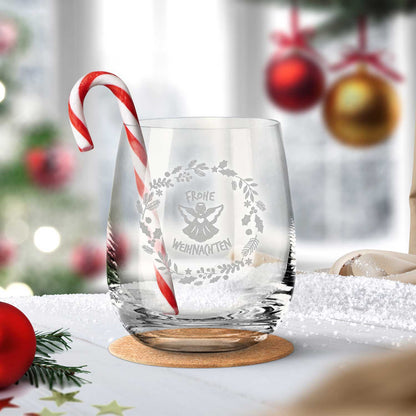 Teelicht mit Gravur - Weihnachtsdeko - Frohe Weihnachten Engel