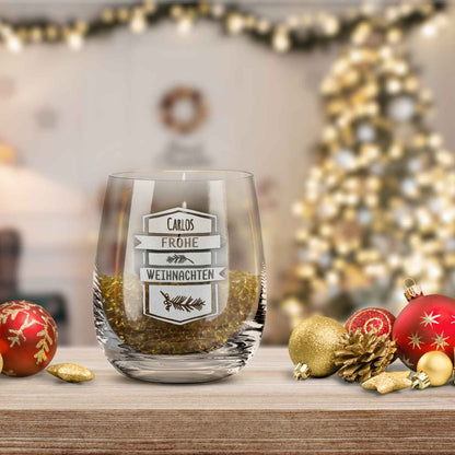 Teelicht mit Gravur - Weihnachtsdeko - Frohe Weihnachten Ast - Personalisiert mit Name