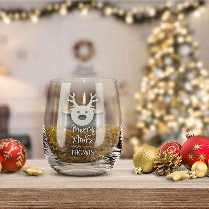 Teelicht mit Gravur - Weihnachtsdeko - Merry X Mas - Personalisiert mit Name