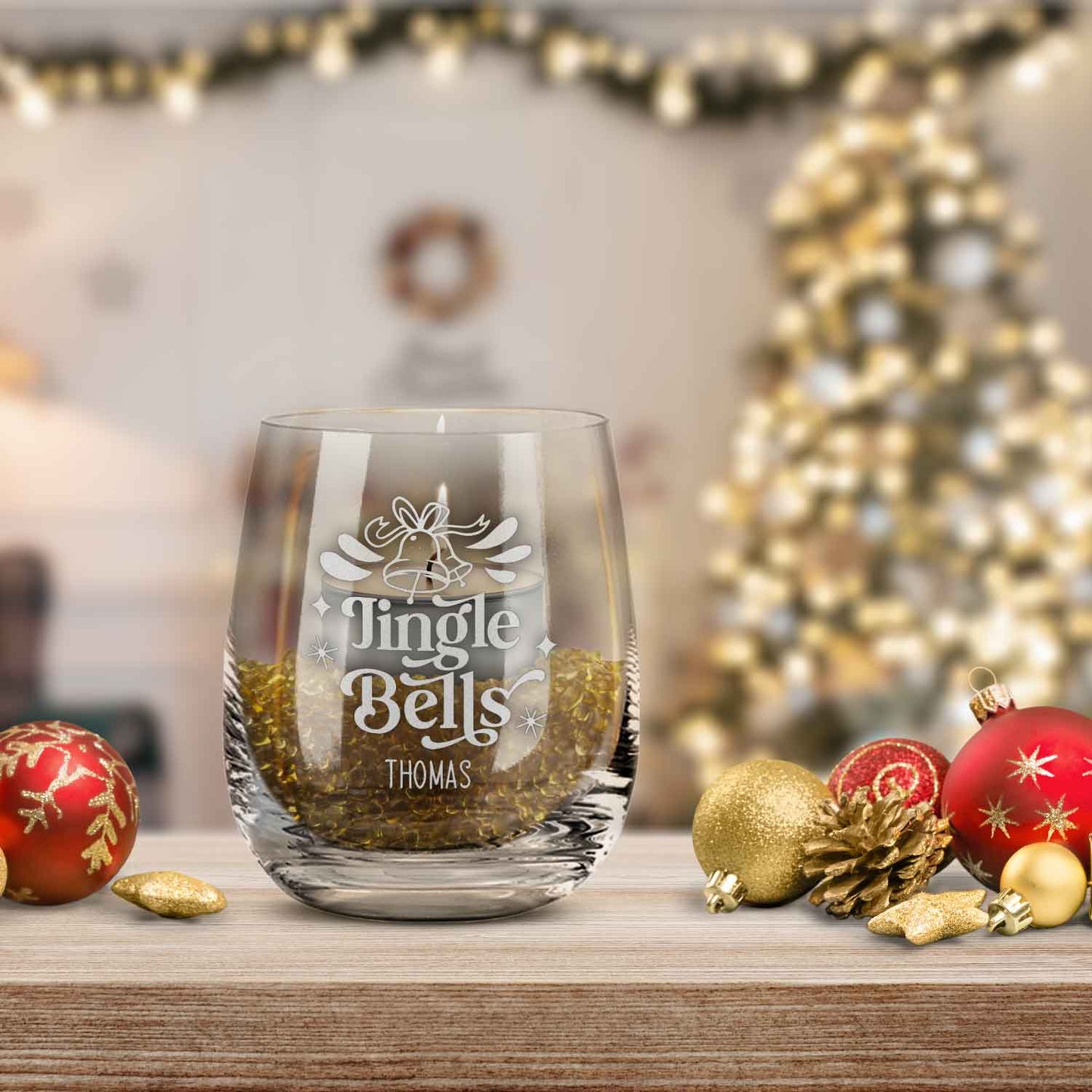Teelicht mit Gravur - Weihnachtsdeko - Jingle Bells - Personalisiert mit Name