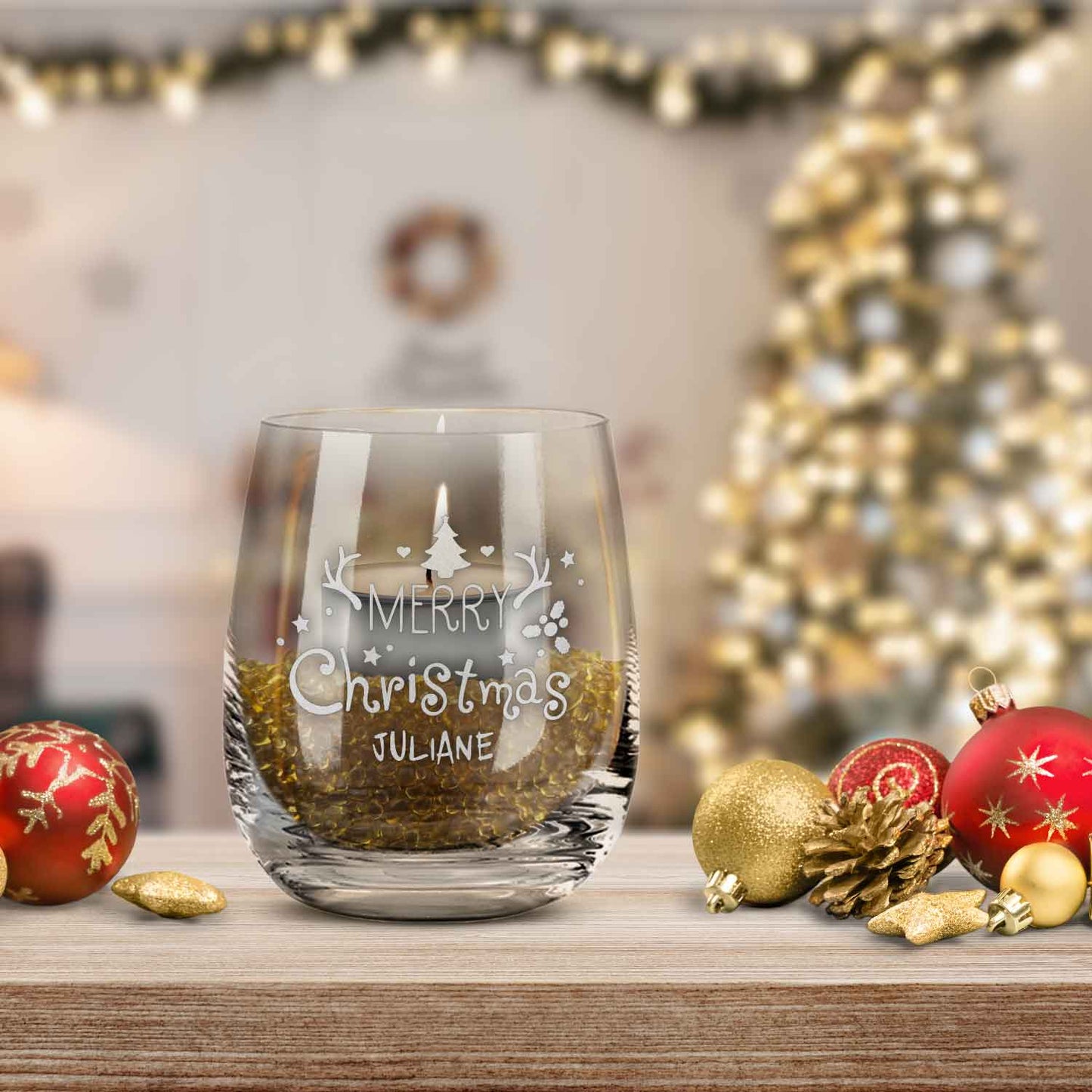 Teelicht mit Gravur - Weihnachtsdeko - Merry Christmas - Personalisiert mit Name