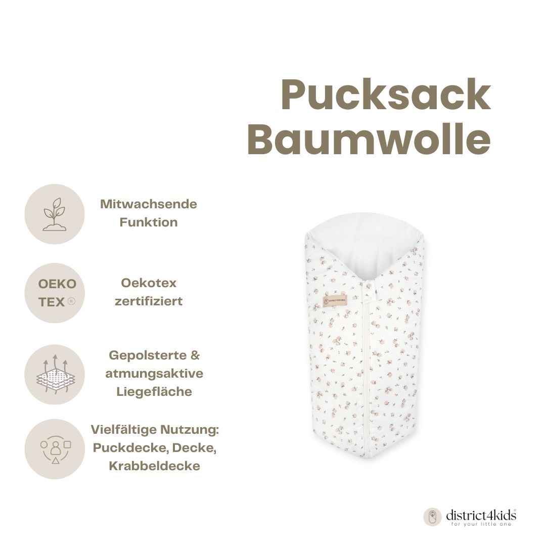 Pucksack Baumwolle Rosen mitwachsend – Ganzjahres Babyschlafsack & Einschlafhilfe
