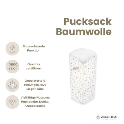 Pucksack Baumwolle Rosen mitwachsend – Ganzjahres Babyschlafsack & Einschlafhilfe