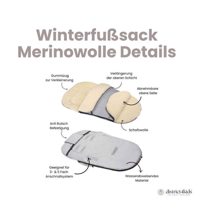 Winterfußsack wasserabweisend Innenfutter aus Merinowolle - Kinderwagen