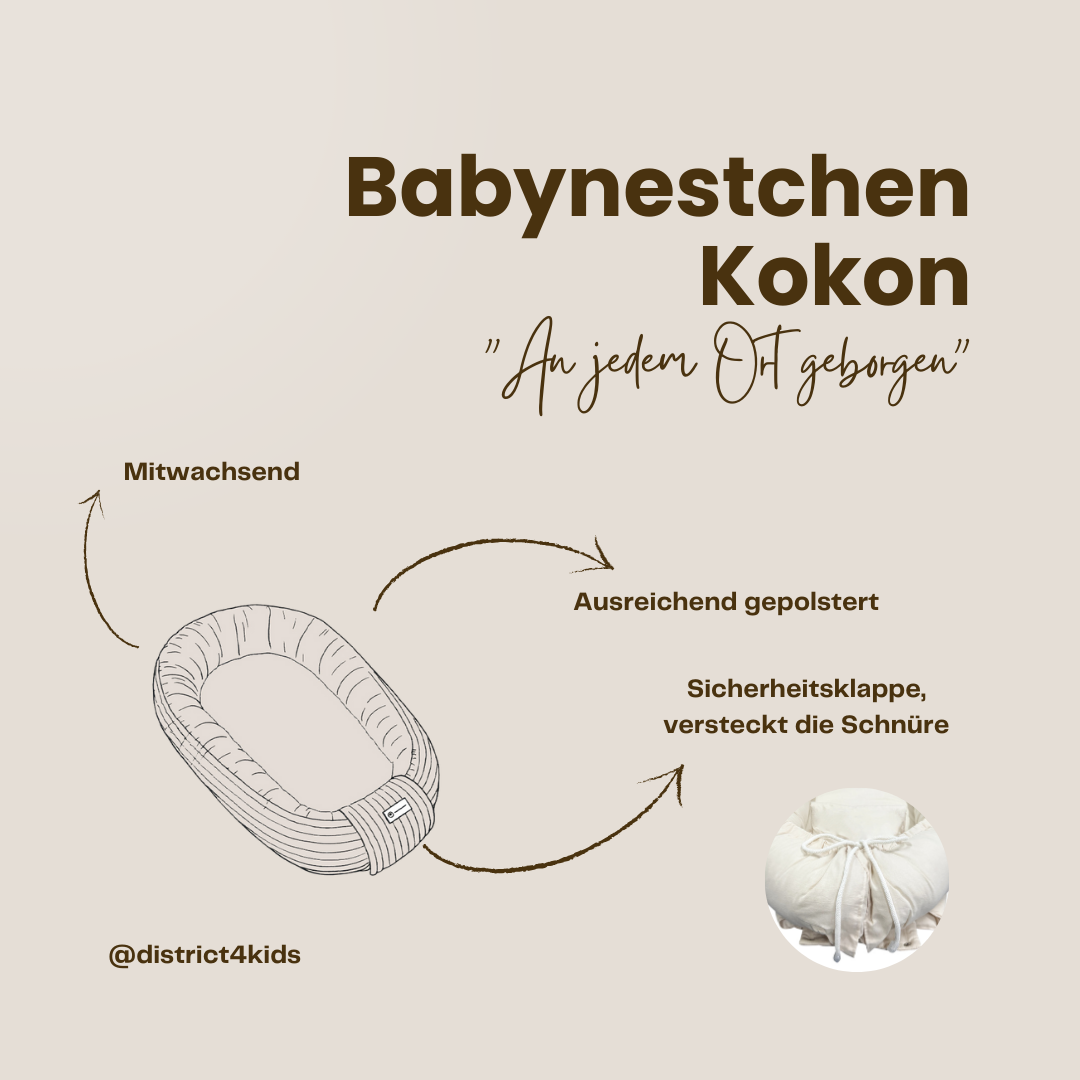 Babynestchen Musselin Herzen braun – Weicher mitwachsender Baby-Kokon