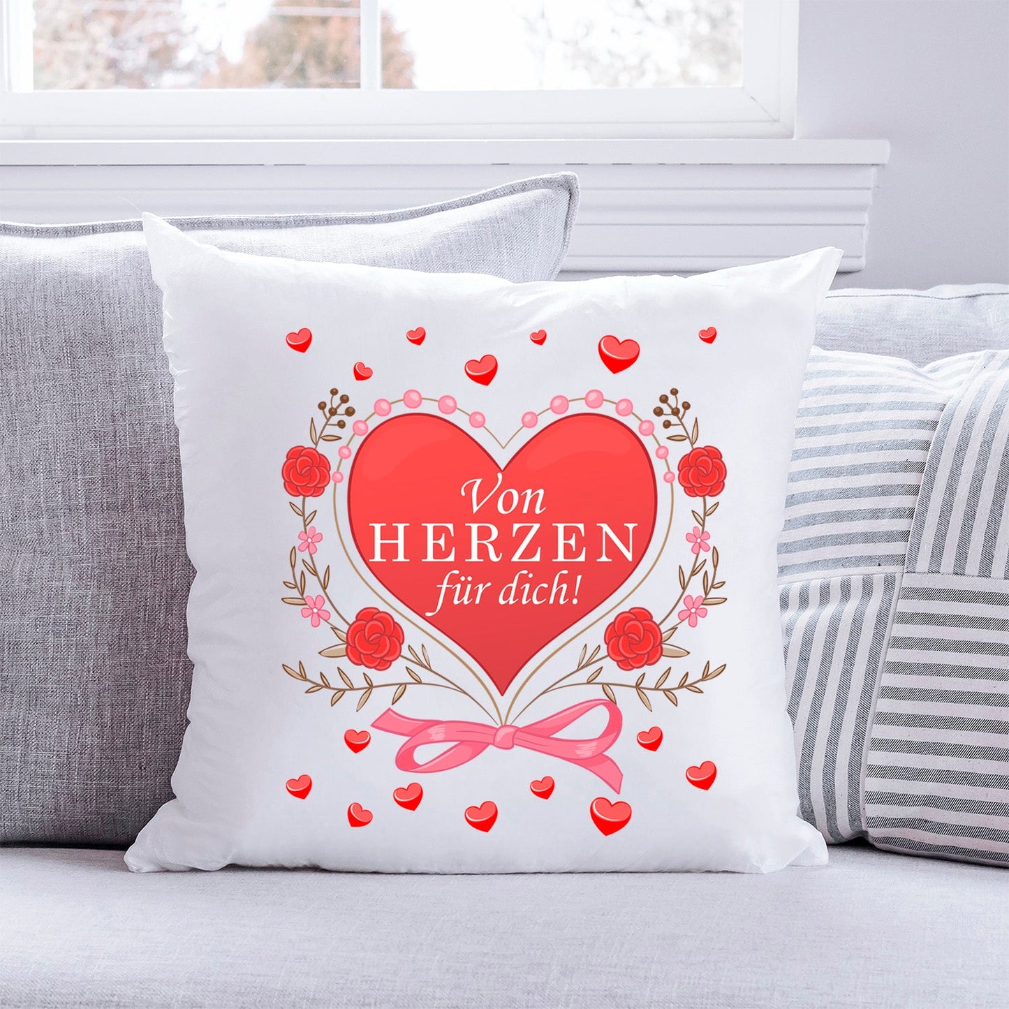Bedrucktes Kissen mit Spruch Von Herzen für dich