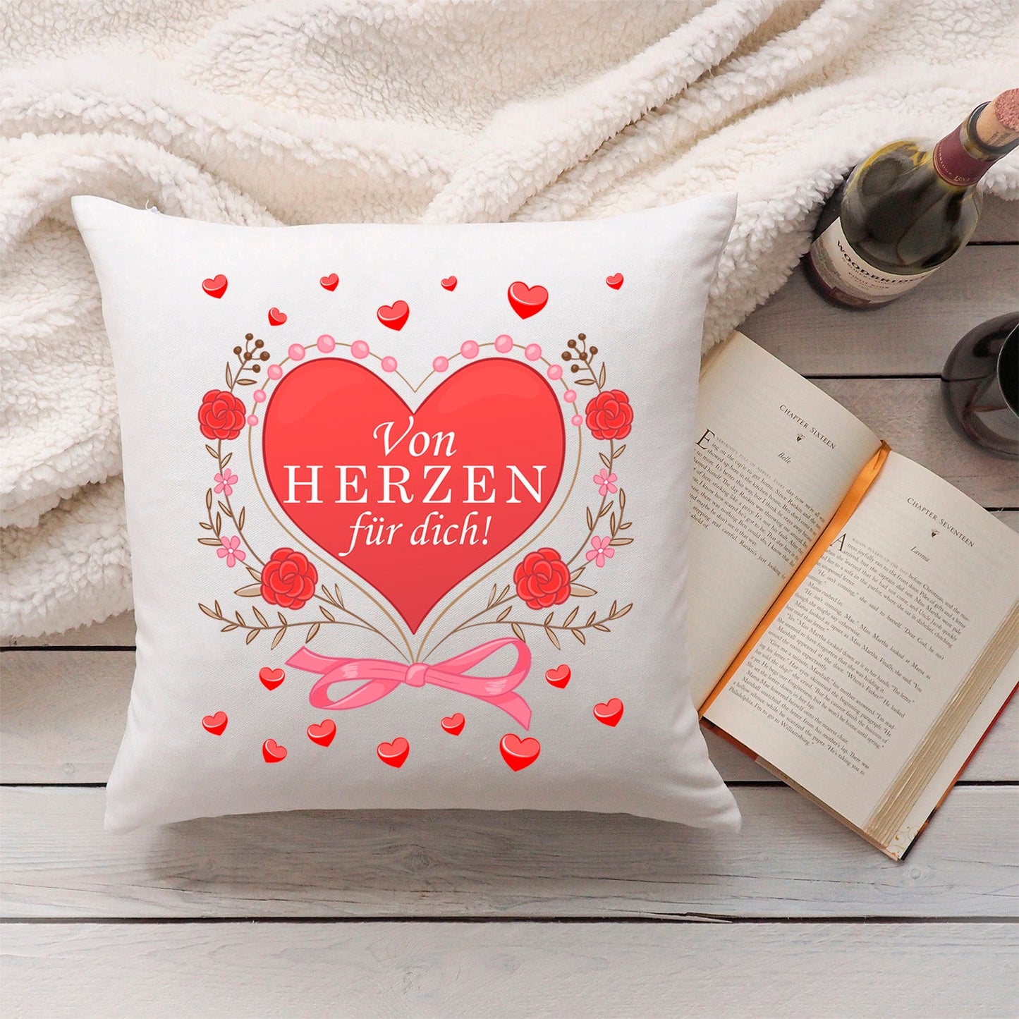 Bedrucktes Kissen mit Spruch Von Herzen für dich