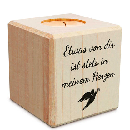 Trauerlicht - Teelichthalter mit Gravur aus Holz - Grabschmuck