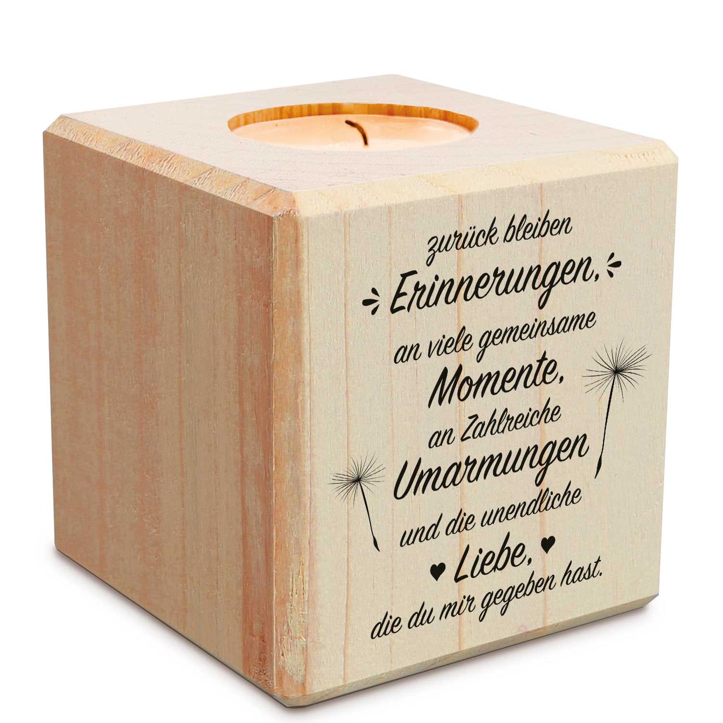 Trauerlicht - Teelichthalter mit Gravur aus Holz - Grabschmuck