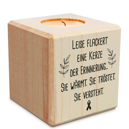 Trauerlicht - Teelichthalter mit Gravur aus Holz - Grabschmuck