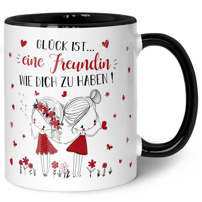 Bedruckte Tasse mit Spruch Glück ist eine Freundin