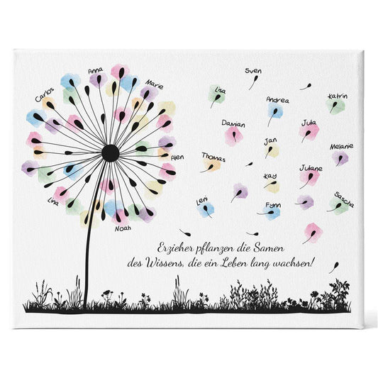 Personalisierte Leinwand - Geschenk zum Abschied für Erzieher und Lehrer - Pusteblume