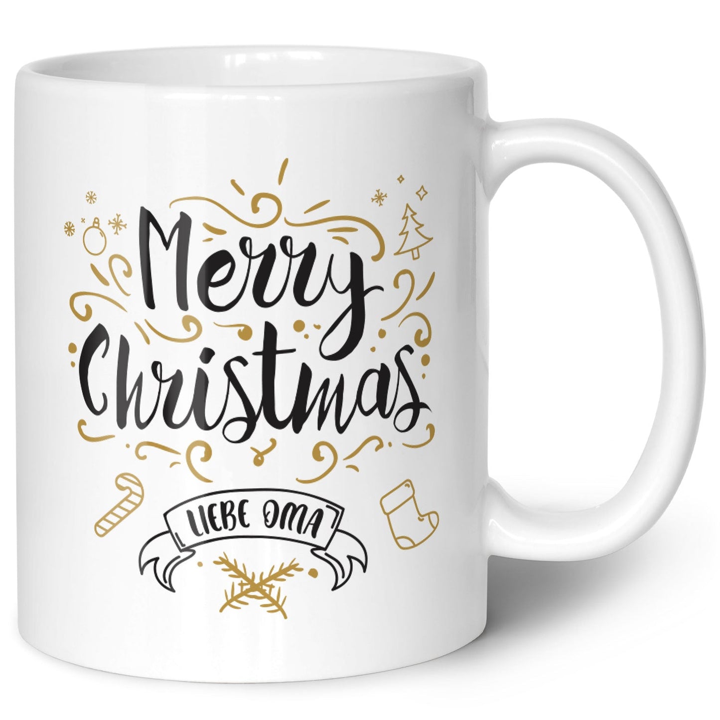 Bedruckte Tasse mit Weihnachtsmotiv im Merry Christmas Liebe Oma Design