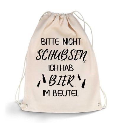 Bedruckter Turnbeutel mit Spruch Bier im Beutel