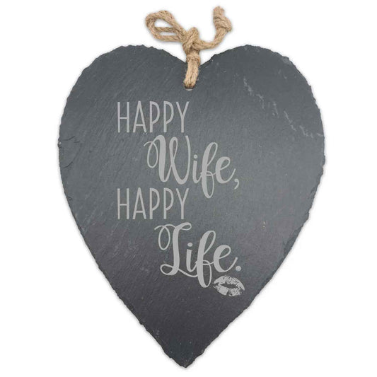 Schieferherz Happy Wife Happy Life