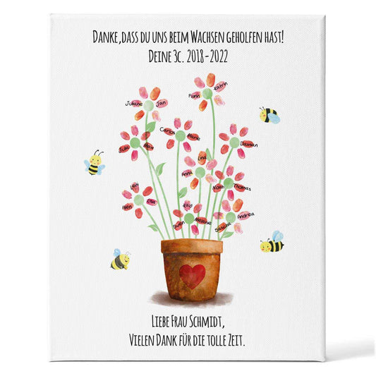Personalisierte Leinwand - Geschenk zum Abschied für Erzieher und Lehrer - Blumentopf
