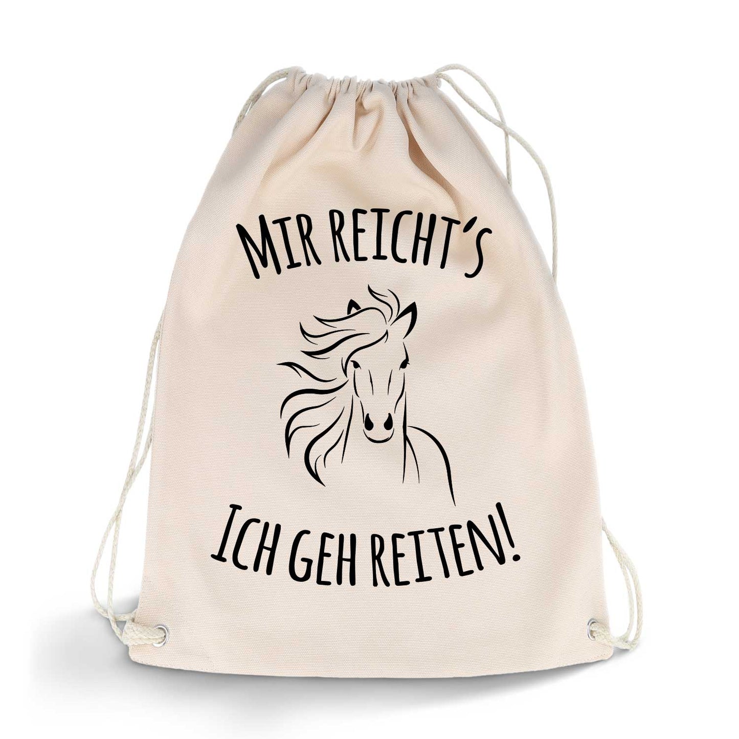 Bedruckter Turnbeutel mit Spruch Ich geh reiten