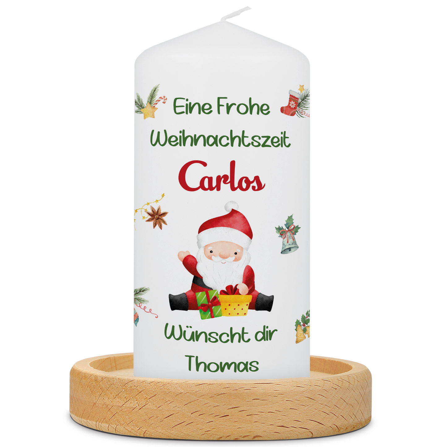 Weihnachtskerze "Fröhliche Weihnachten" mit Namen