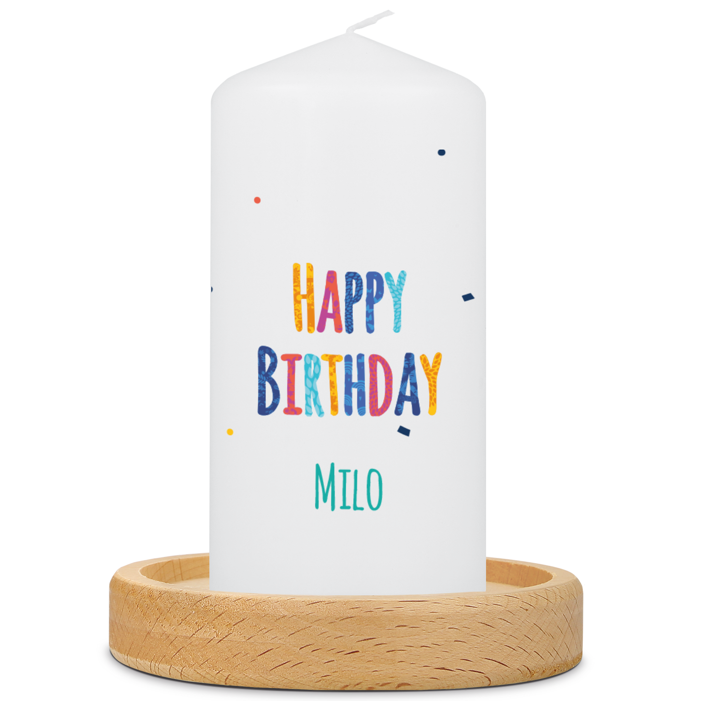 Kleine Kerze "Happy Birthday" mit Namen und Alter zum Geburtstag