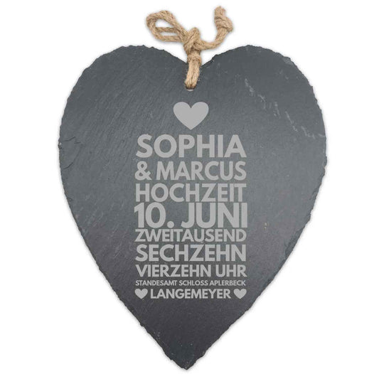 Schieferherz zur Traumhochzeit mit Gravur