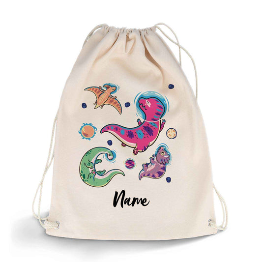 Bedruckter Turnbeutel für Kinder im Dinos im Weltall Design