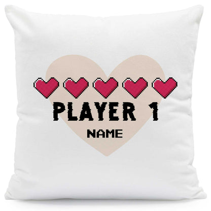 Bedrucktes Kissen mit Spruch "Player 1 & Player 2" im Set