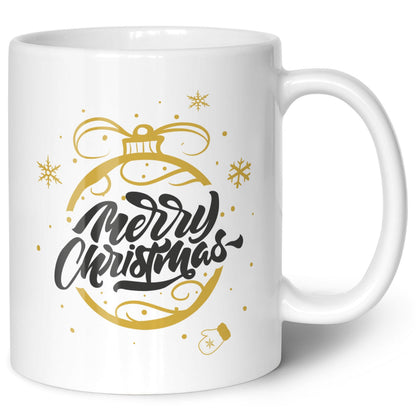 Bedruckte Tasse mit Weihnachtsmotiv im Weihnachtskugel Gold Design