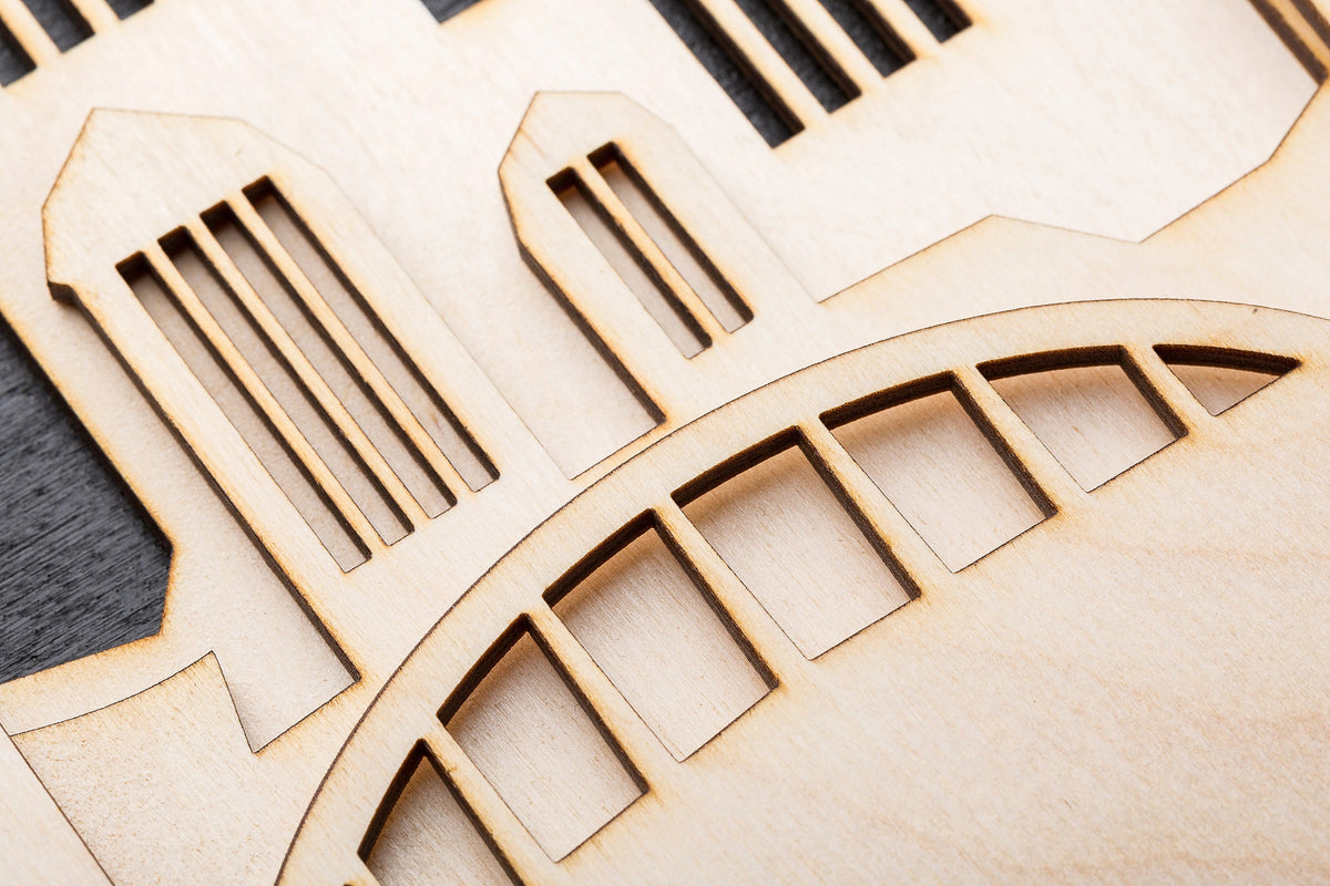 3D Wandbild aus Holz Skyline Köln 2017