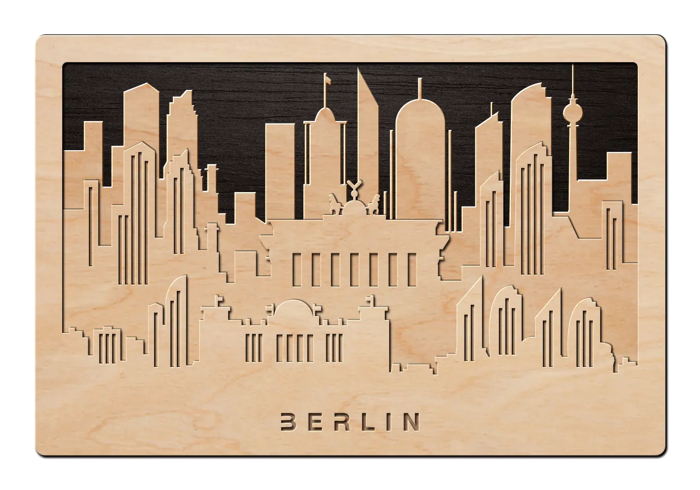 3D Wandbild aus Holz Skyline Berlin 2017