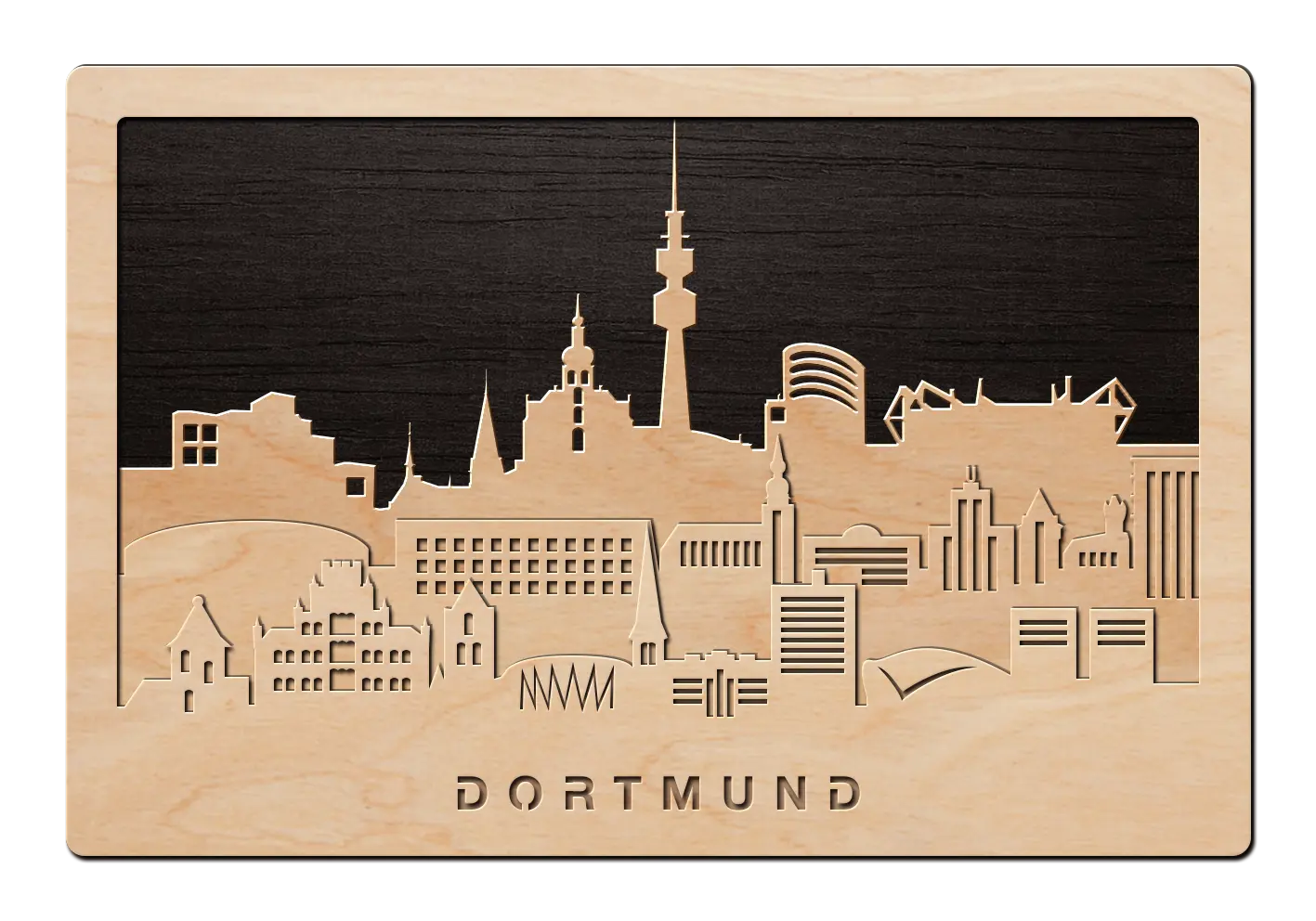 3D Wandbild aus Holz Skyline Dortmund 2017