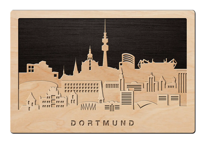 3D Wandbild aus Holz Skyline Dortmund 2017