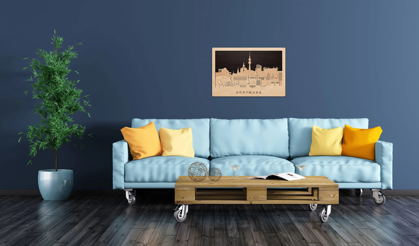 3D Wandbild aus Holz Skyline Dortmund 2017