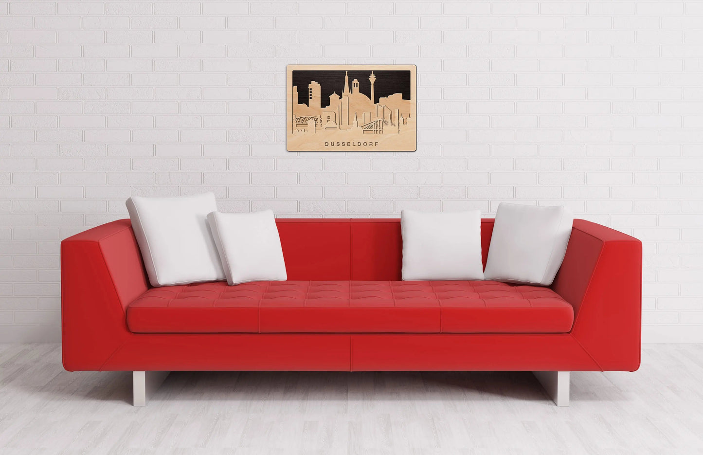 3D Wandbild aus Holz Skyline Düsseldorf 2017