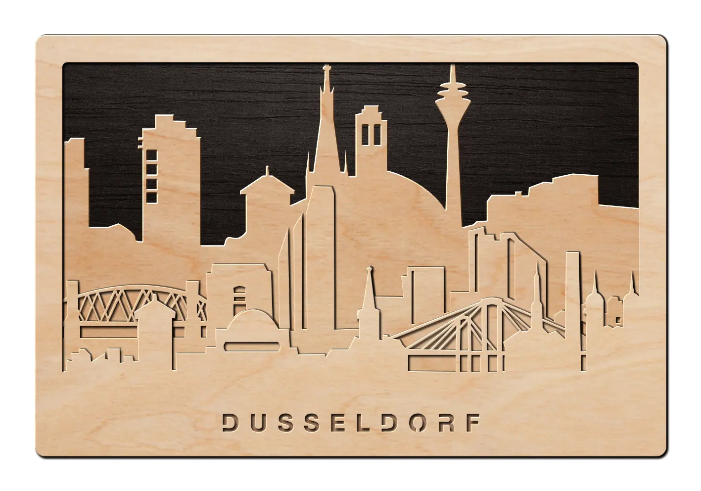 3D Wandbild aus Holz Skyline Düsseldorf 2017