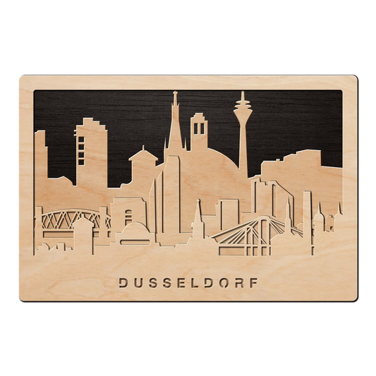 3D Wandbild aus Holz Skyline Düsseldorf 2017
