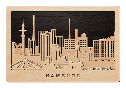 3D Wandbild aus Holz Skyline Hamburg 2017