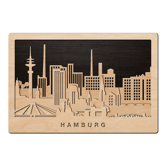 3D Wandbild aus Holz Skyline Hamburg 2017