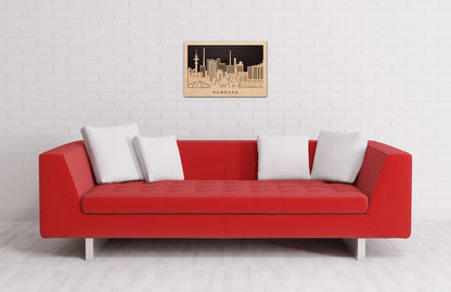 3D Wandbild aus Holz Skyline Hamburg 2017